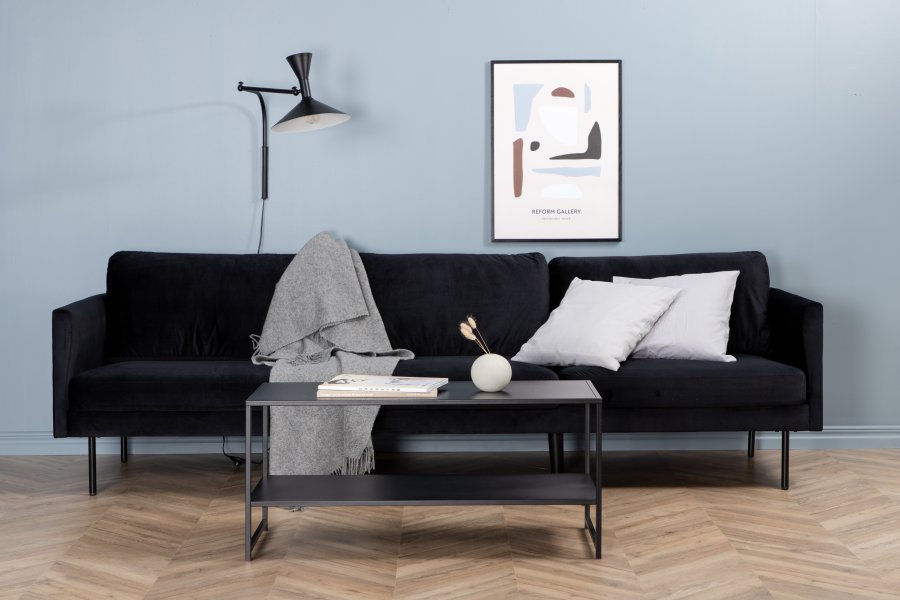 VENTURE DESIGN Zoom 3-seters sofa - svart flyel og sort stl