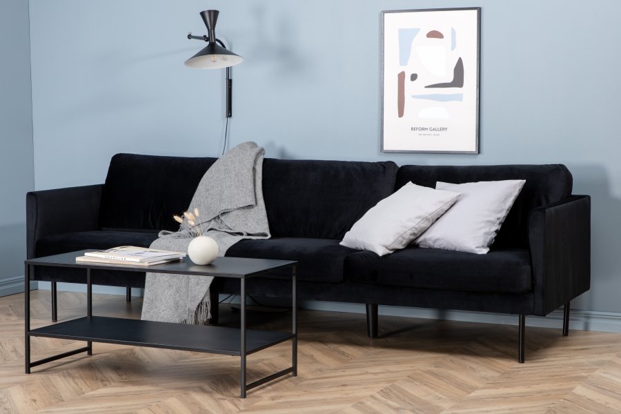 VENTURE DESIGN Zoom 3-seters sofa - svart flyel og sort stl