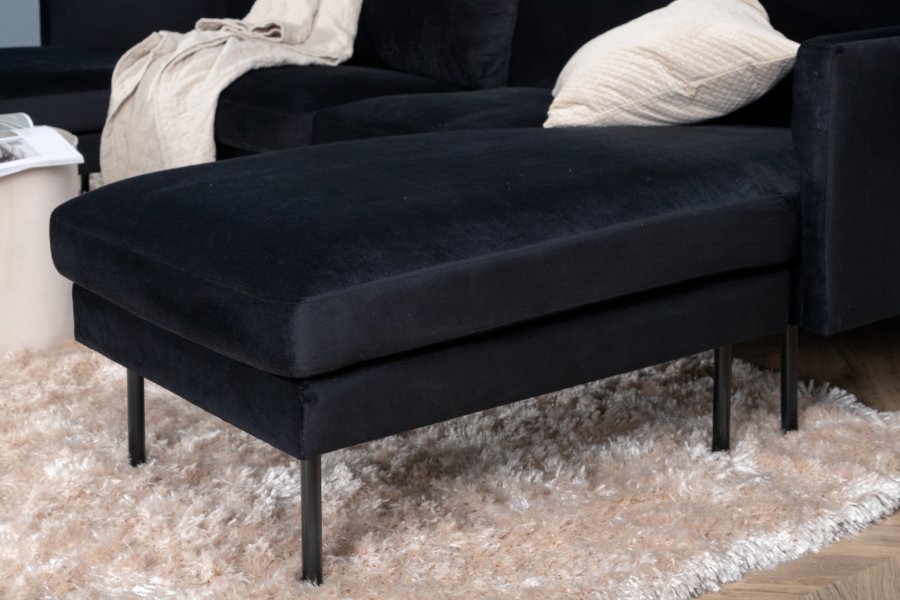 VENTURE DESIGN Zoom U-sofa - svart flyel og sort stl