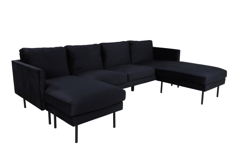 VENTURE DESIGN Zoom U-sofa - svart flyel og sort stl