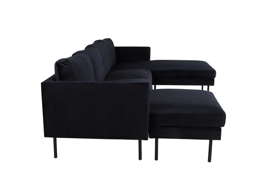 VENTURE DESIGN Zoom U-sofa - svart flyel og sort stl