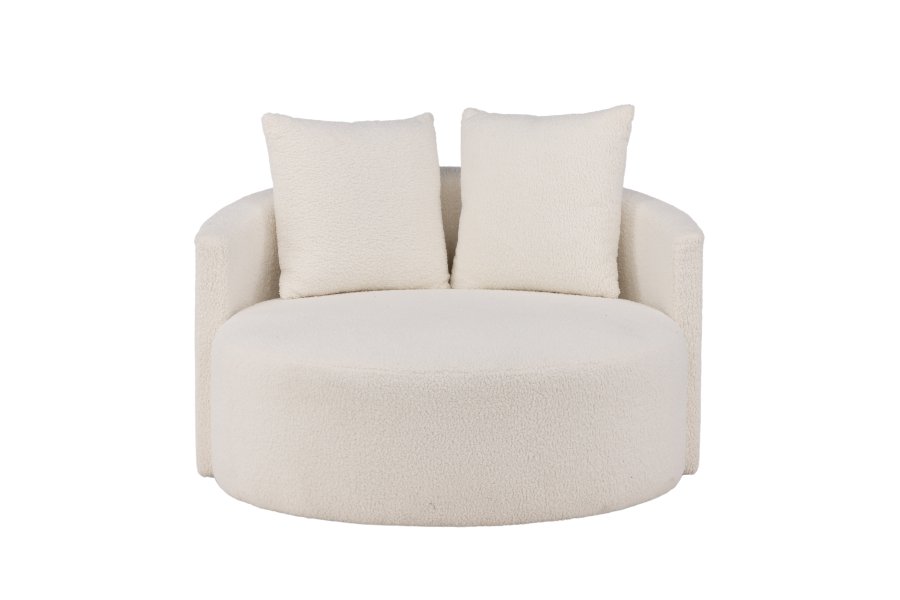 VENTURE DESIGN Kelso 2-Sitzer-Sofa, mit 2 Kissen – weißer Teddybär-Stoff, Polyester und Kiefernholz