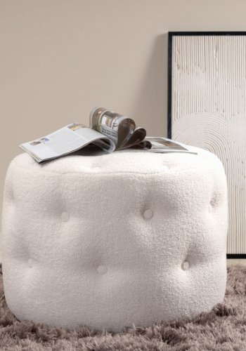VENTURE DESIGN Benjamin puff, rund - hvit teddystoff (55)