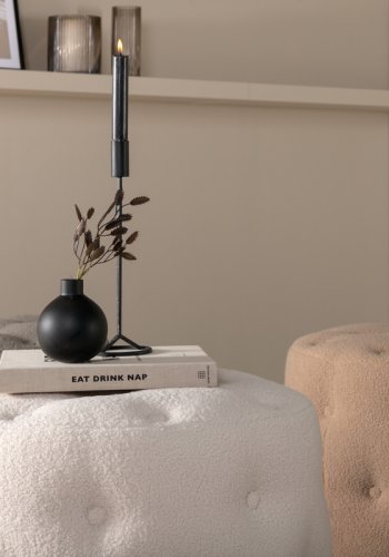 VENTURE DESIGN Benjamin puff, rund - hvit teddystoff (55)