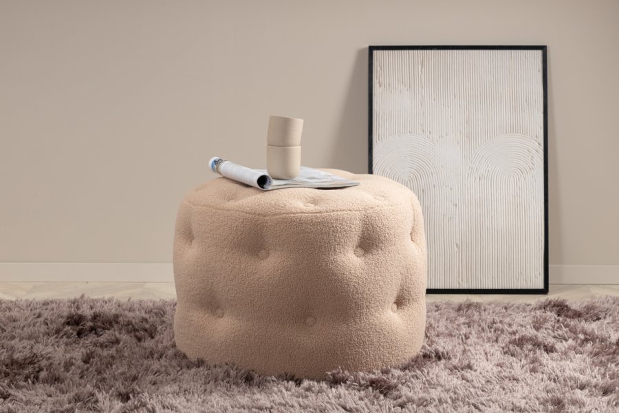 VENTURE DESIGN Benjamin puff, rund - beige teddystoff (55)
