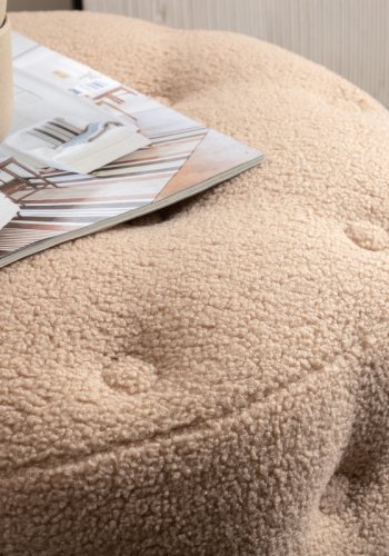 VENTURE DESIGN Benjamin puff, rund - beige teddystoff (55)