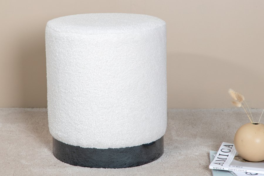 VENTURE DESIGN Benji puff, sylinder - hvit teddystoff polyester og svart stl (35)