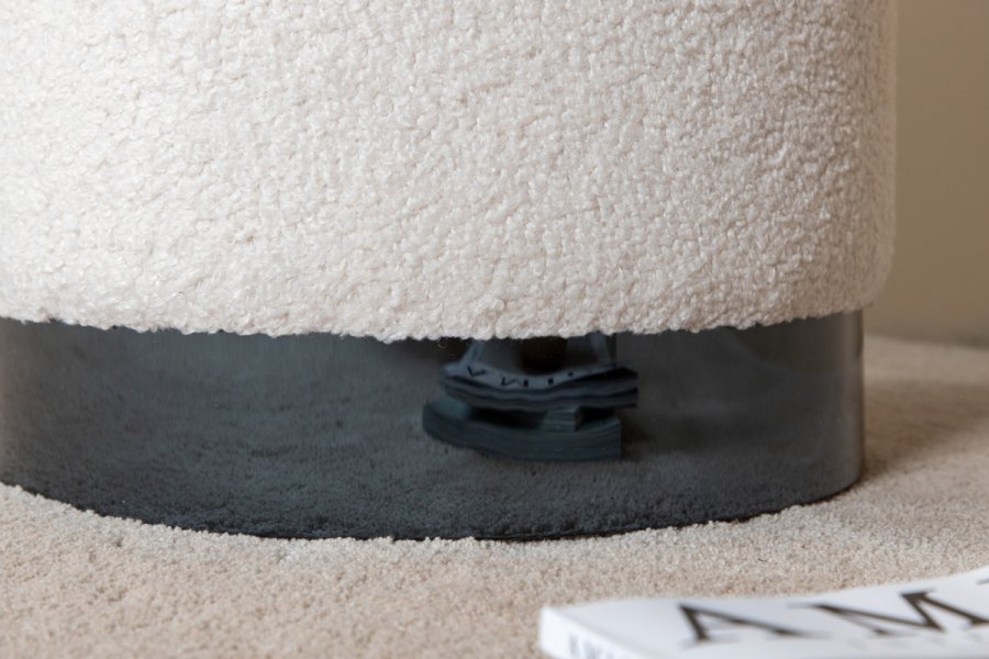 VENTURE DESIGN Benji puff, sylinder - hvit teddystoff polyester og svart stl (35)