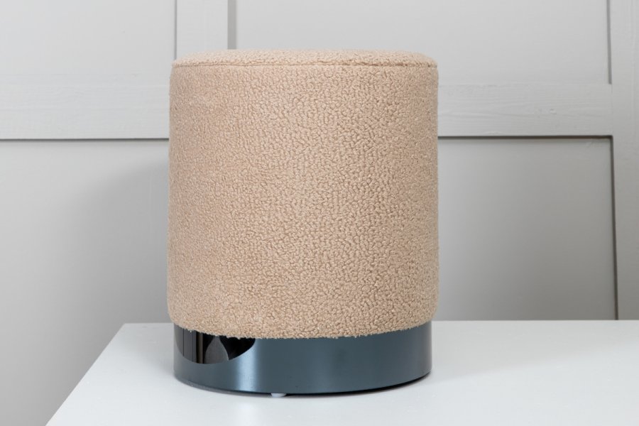 VENTURE DESIGN Benji Pouf, Zylinder – beigefarbener Teddybär-Stoff, Polyester und schwarzer Stahl (35)