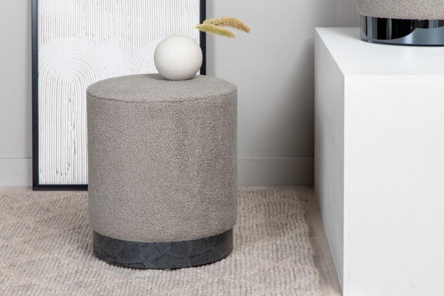 VENTURE DESIGN Benji puff, sylinder - gr teddystoff polyester og svart stl (35)