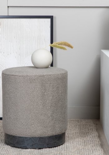 VENTURE DESIGN Benji puff, sylinder - gr teddystoff polyester og svart stl (35)