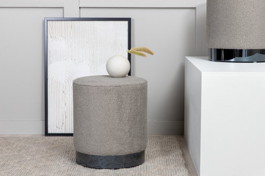 VENTURE DESIGN Benji puff, sylinder - gr teddystoff polyester og svart stl (35)