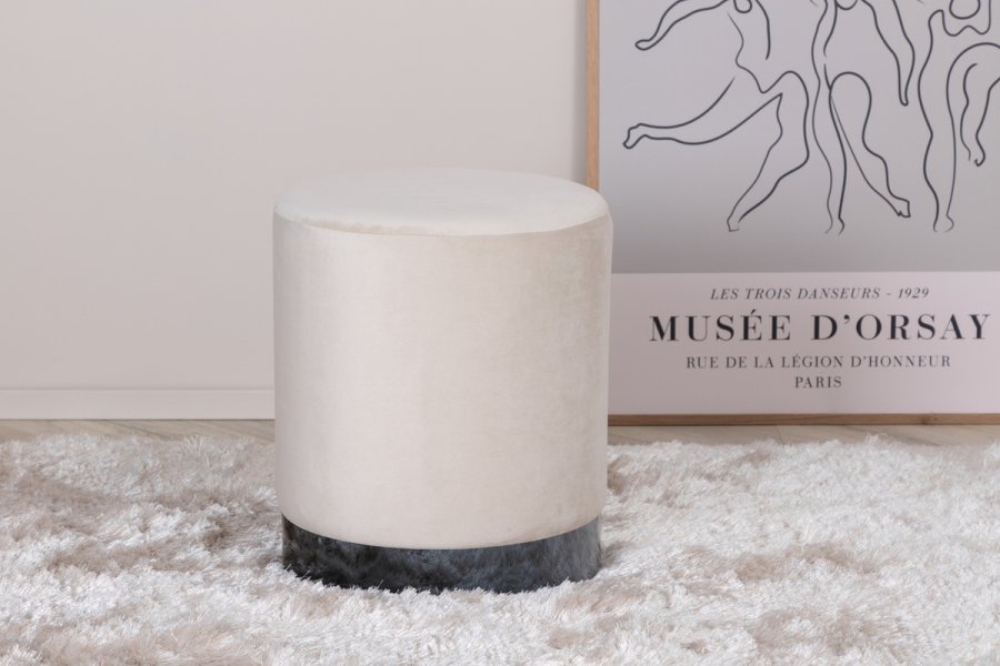 VENTURE DESIGN Benji puff, sylinder - beige flyel og svart stl (35)