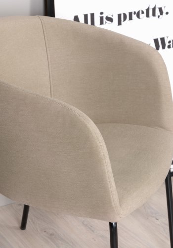 VENTURE DESIGN Berit spisebordstol, med armlener - beige polyester lin og sort stl