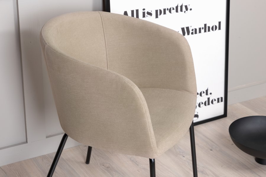VENTURE DESIGN Berit spisebordstol, med armlener - beige polyester lin og sort stl
