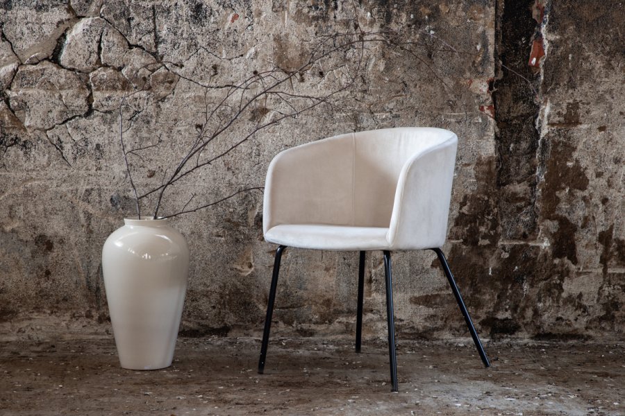 VENTURE DESIGN Berit spisebordstol, med armlener - beige flyel og sort stl