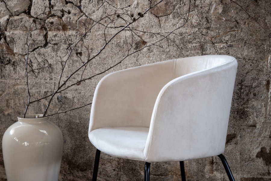 VENTURE DESIGN Berit spisebordstol, med armlener - beige flyel og sort stl