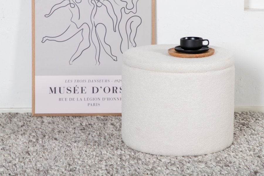 VENTURE DESIGN Dunken Pouf, mit Stauraum, Zylinder – weißer Teddybärstoff Polyester (51)