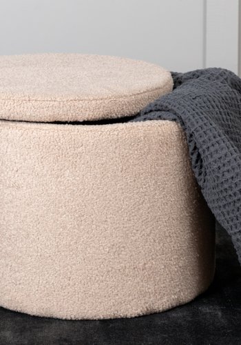 VENTURE DESIGN Dunken puff, m. oppbevaring, sylinder - beige teddystoff polyester (51)