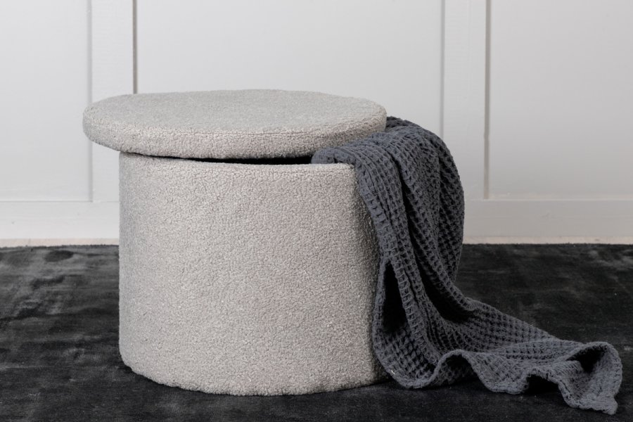 VENTURE DESIGN Dunken Pouf, mit Stauraum, Zylinder – grauer Teddybär-Stoff Polyester (51)