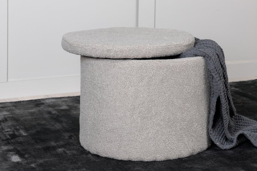 VENTURE DESIGN Dunken Pouf, mit Stauraum, Zylinder – grauer Teddybär-Stoff Polyester (51)