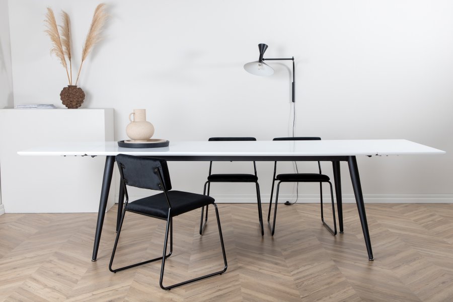 VENTURE DESIGN Jimmy spisebord, m. udtrk - hvid HPL og sort stl (195x90)