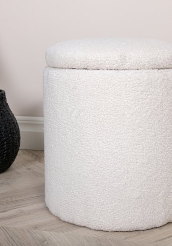 VENTURE DESIGN Limpen puff, med oppbevaring, sylinder - hvit teddy polyester (32)