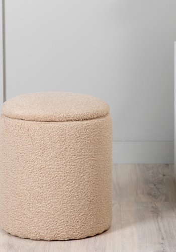 VENTURE DESIGN Limpen puff, med oppbevaring, sylinder - beige teddystoff polyester (32)