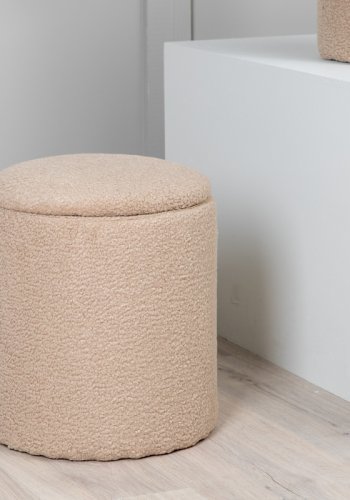 VENTURE DESIGN Limpen puff, med oppbevaring, sylinder - beige teddystoff polyester (32)