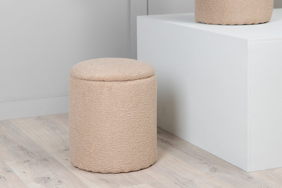 VENTURE DESIGN Limpen puff, med oppbevaring, sylinder - beige teddystoff polyester (32)