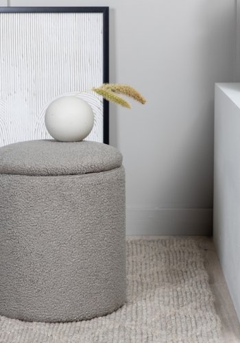 VENTURE DESIGN Limpen puff, med oppbevaring, sylinder - gr teddy stoff polyester (32)