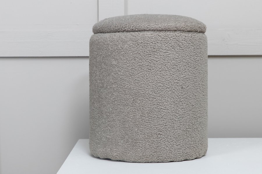 VENTURE DESIGN Limpen puff, med oppbevaring, sylinder - gr teddy stoff polyester (32)