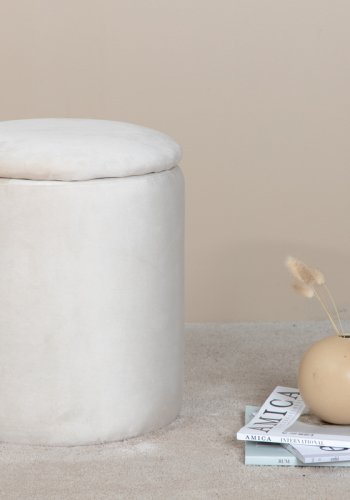VENTURE DESIGN Limpen puff, med oppbevaring, sylinder - beige flyel (32)