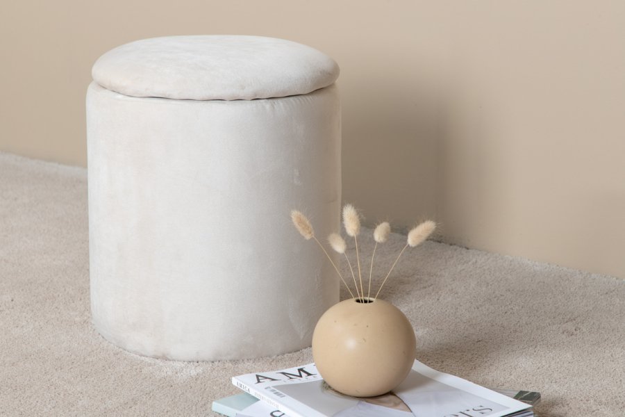 VENTURE DESIGN Limpen puff, med oppbevaring, sylinder - beige flyel (32)