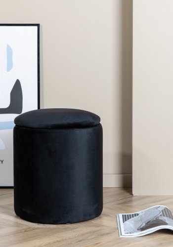 VENTURE DESIGN Limpen puff, med oppbevaring, sylinder - svart flyel (32)