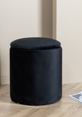 VENTURE DESIGN Limpen puff, med oppbevaring, sylinder - svart flyel (32)