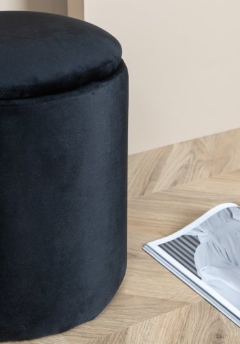 VENTURE DESIGN Limpen puff, med oppbevaring, sylinder - svart flyel (32)