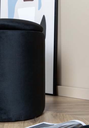 VENTURE DESIGN Limpen puff, med oppbevaring, sylinder - svart flyel (32)