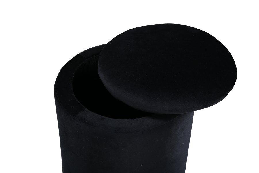 VENTURE DESIGN Limpen puff, med oppbevaring, sylinder - svart flyel (32)