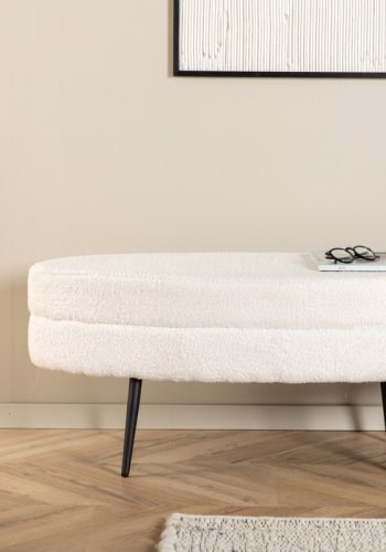 VENTURE DESIGN Otto puff, oval - hvit teddystoff polyester og svart stl (100x40)