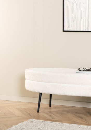 VENTURE DESIGN Otto puff, oval - hvit teddystoff polyester og svart stl (100x40)