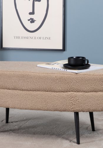 VENTURE DESIGN Otto puff, oval - beige teddystoff polyester og svart stl (100x40)