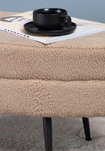 VENTURE DESIGN Otto puff, oval - beige teddystoff polyester og svart stl (100x40)