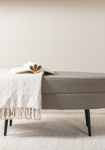 VENTURE DESIGN Otto puff, oval - gr teddystoff polyester og svart stl (100x40)