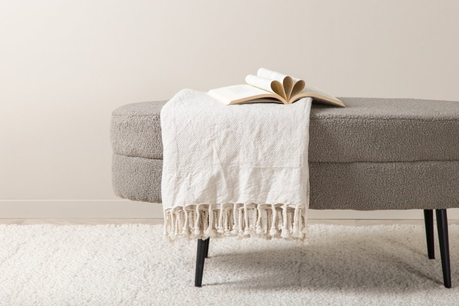 VENTURE DESIGN Otto puff, oval - gr teddystoff polyester og svart stl (100x40)