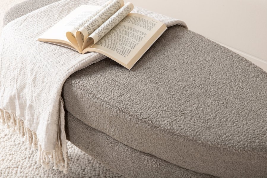 VENTURE DESIGN Otto puff, oval - gr teddystoff polyester og svart stl (100x40)