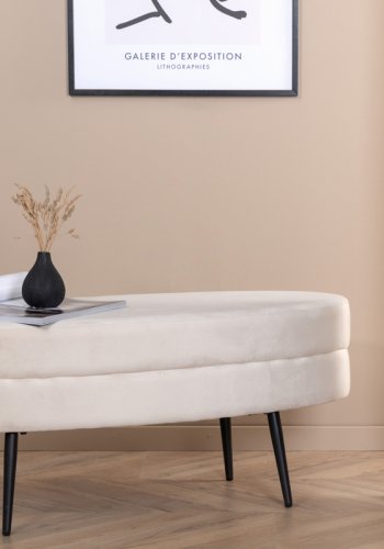 VENTURE DESIGN Otto puff, oval - beige flyel og svart stl (100x40)