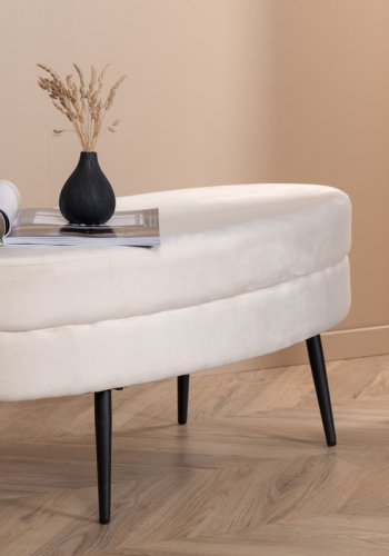 VENTURE DESIGN Otto puff, oval - beige flyel og svart stl (100x40)