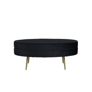 VENTURE DESIGN Otto puf, oval - sort fljl og messingfolie stl (100x40)