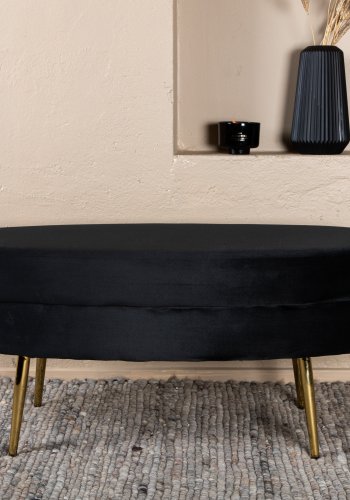 VENTURE DESIGN Otto puff, oval - svart flyel og messing foliestl (100x40)